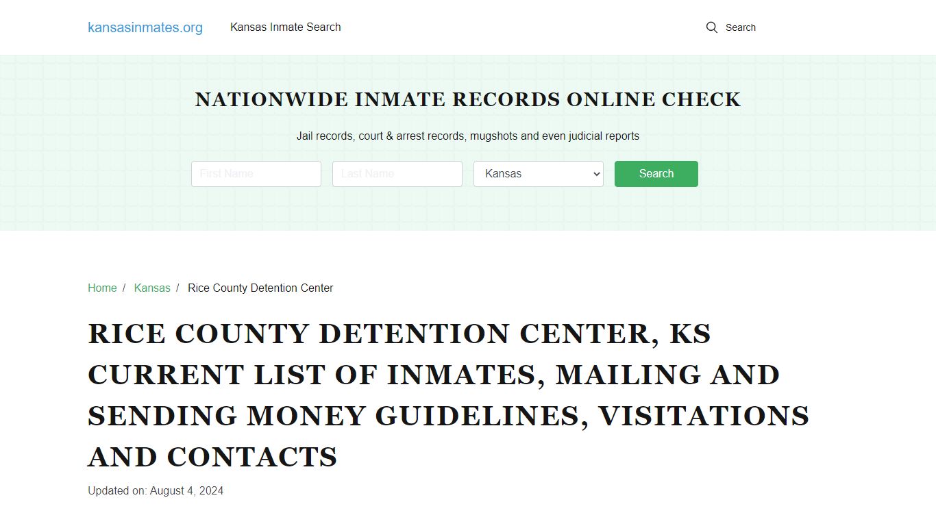 Rice County Detention Center, KS: Offender Locator, Visitation ...